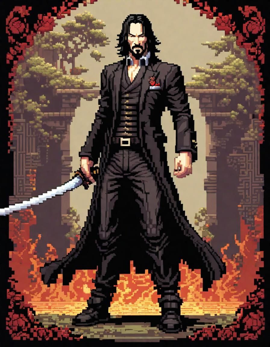 Keanu Reeves as Kung Fu Master in Pixel Art