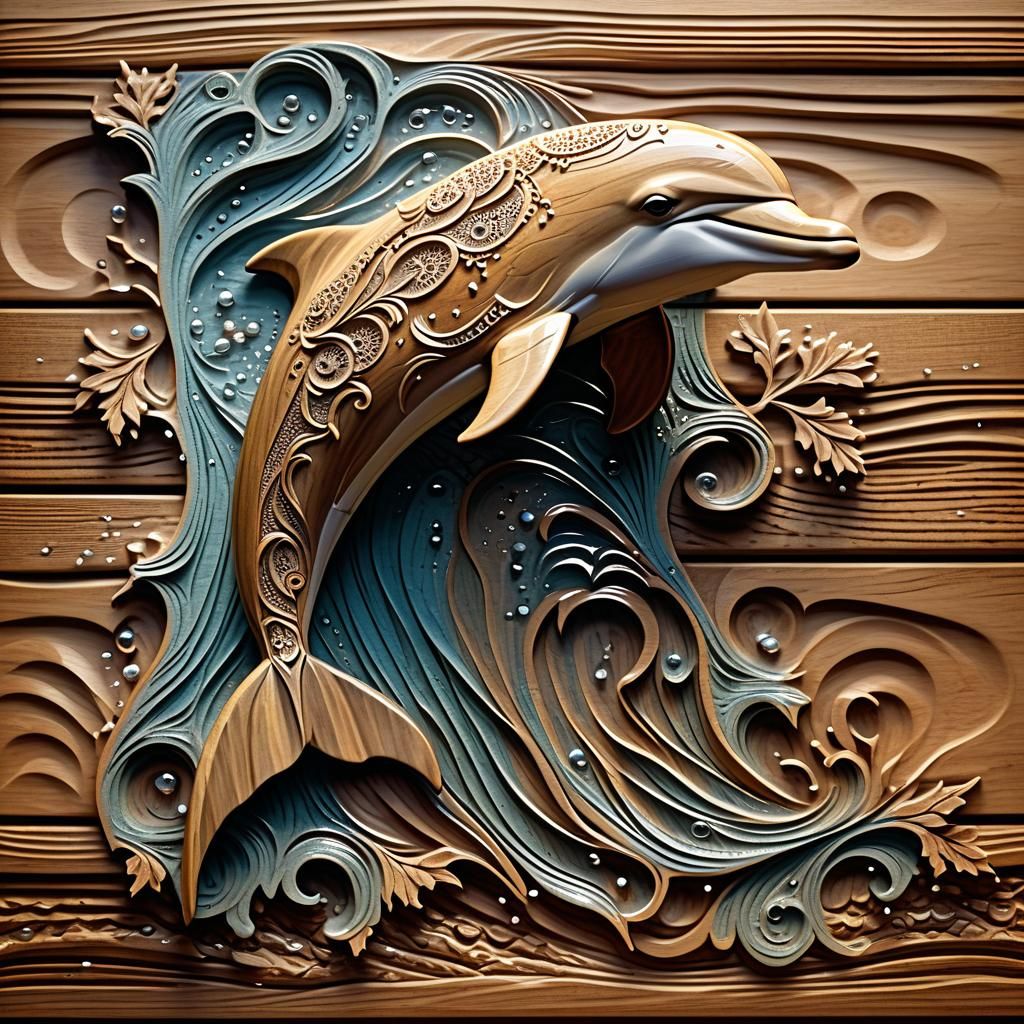 Fantasy Wood Carving: Dolphin Portrait in Earth Tones