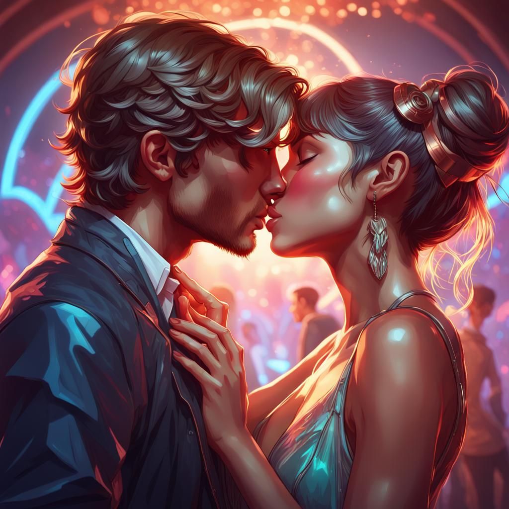Kissing at the Dance Club: Hyperdetailed Portrait
