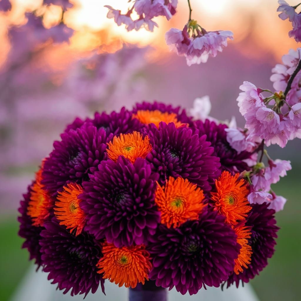 Vibrant Wedding Bouquet in Sunset Glow