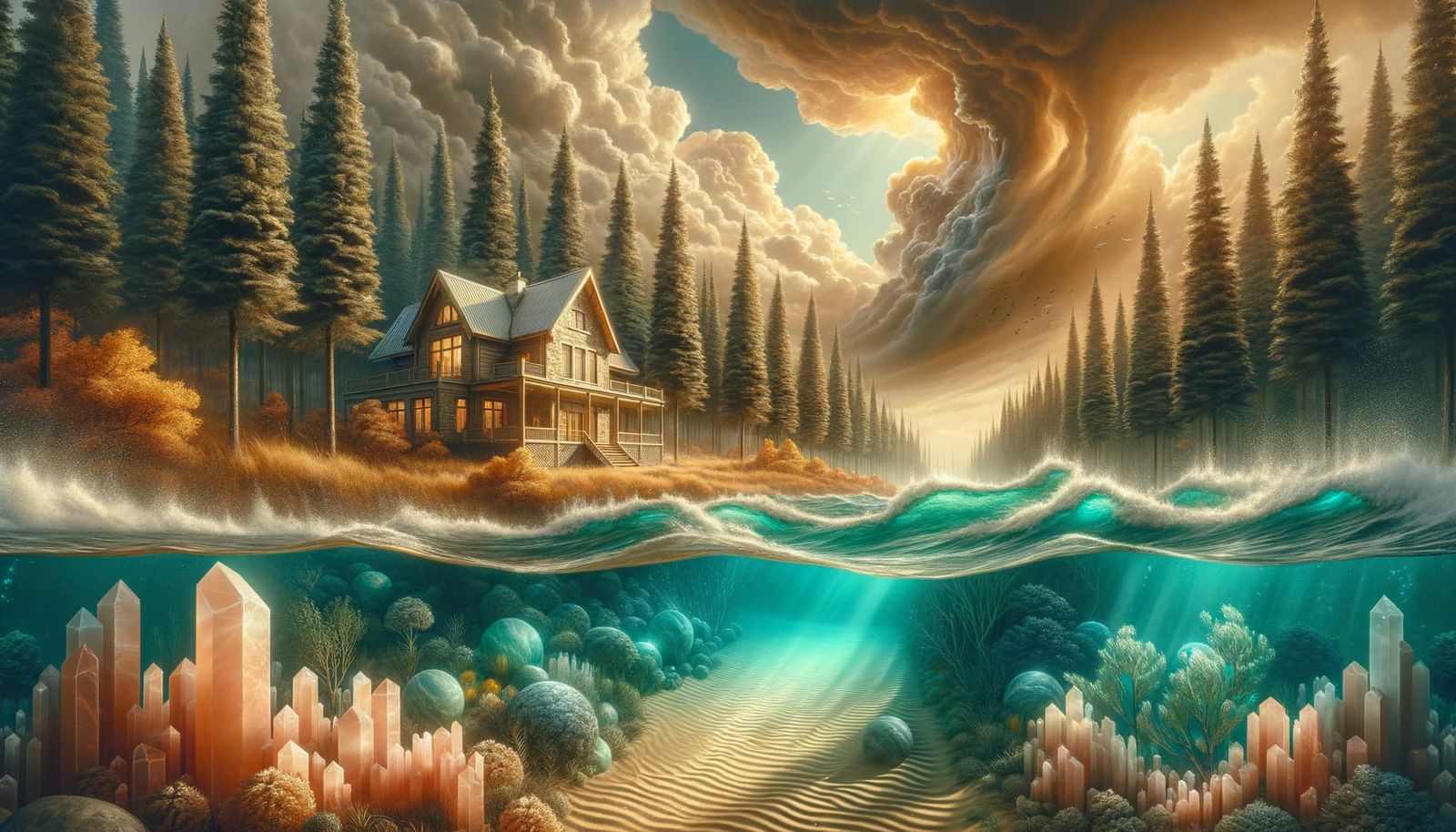 Rose Quartz Cabin Amidst Forest & Ocean