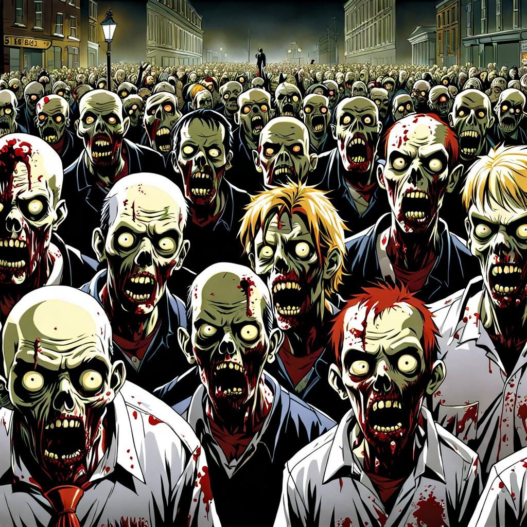 Anime-Style Zombie Horde from Shaun of the Dead