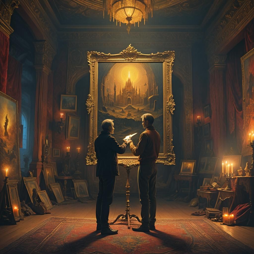 Painter Holding Thank You Canvas in Beksiński Style