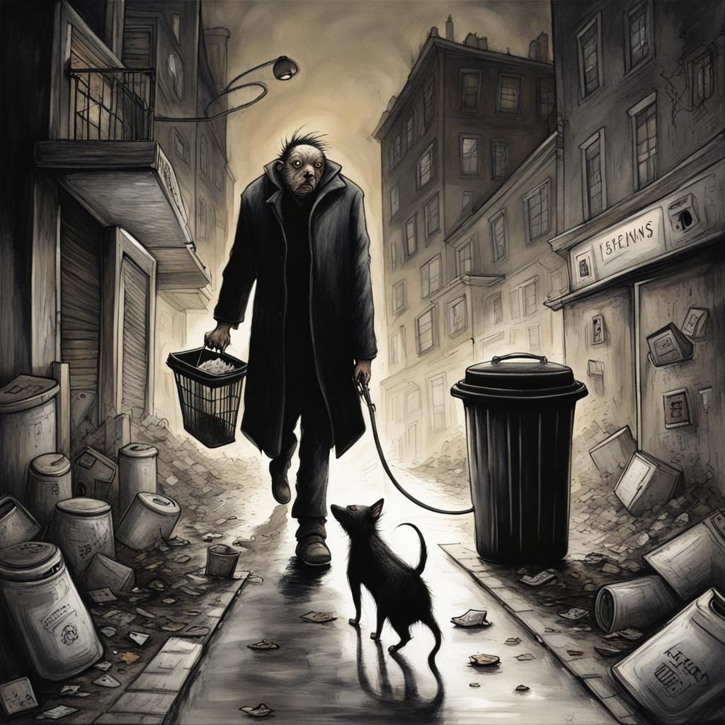 Dark City Street Scene in Art Brut Style