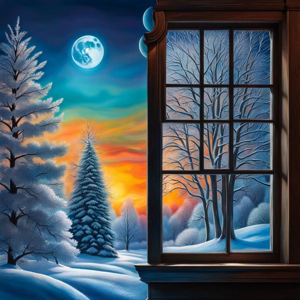Frosty Window Fingerprints with Moon in Splash Art