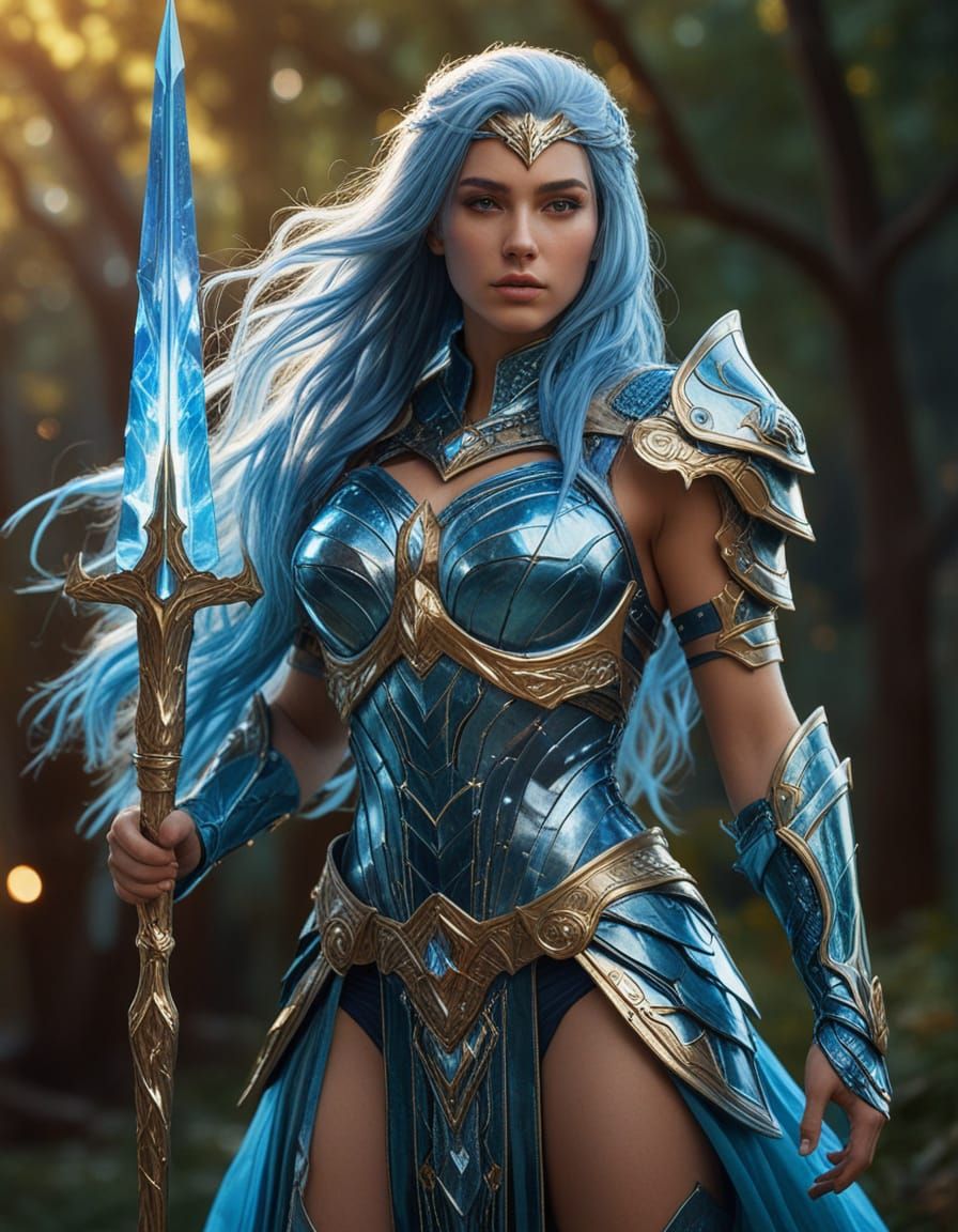 Female Warrior with Crystalline Armor in Digital Art