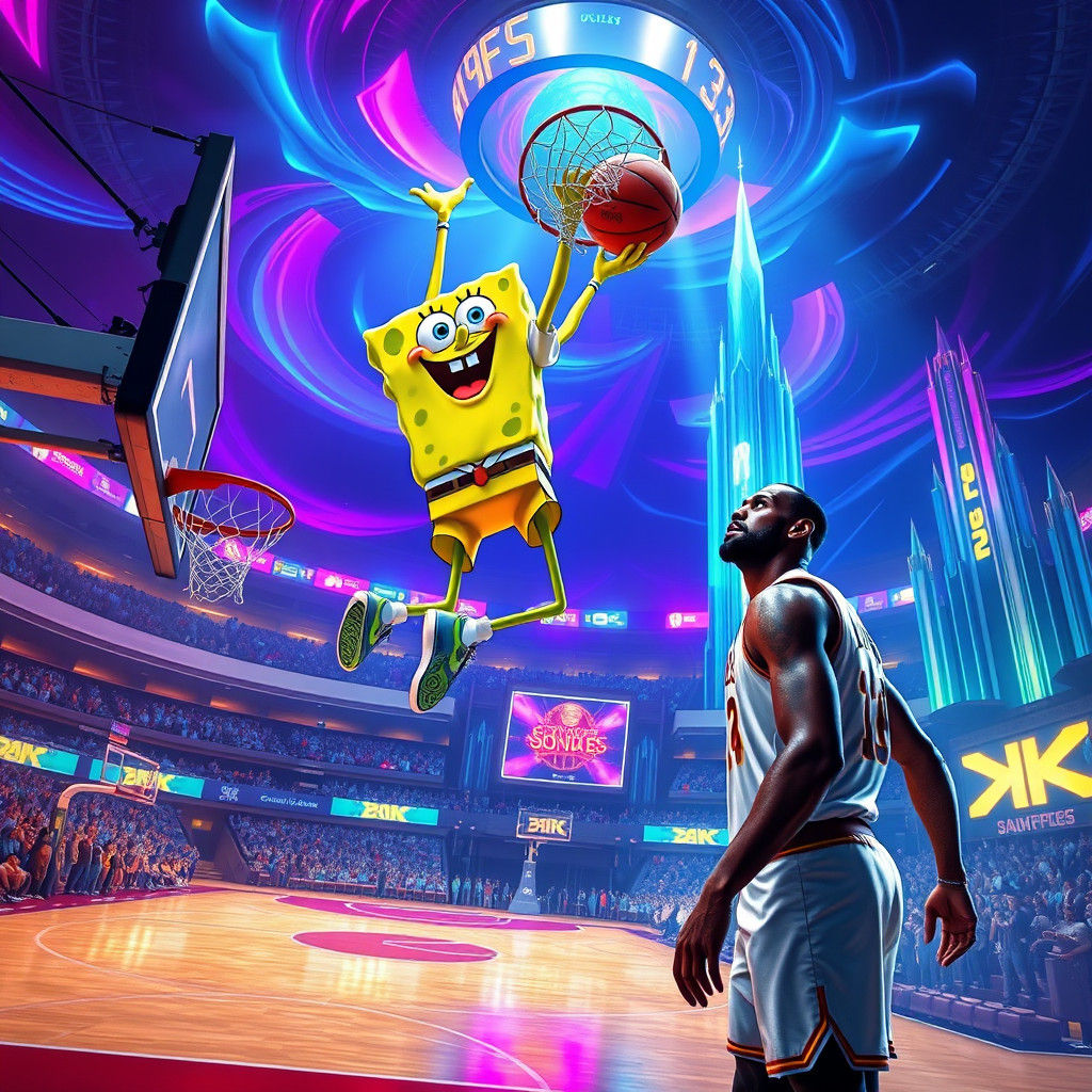 SpongeBob Dunks on LeBron in 8K Digital Art