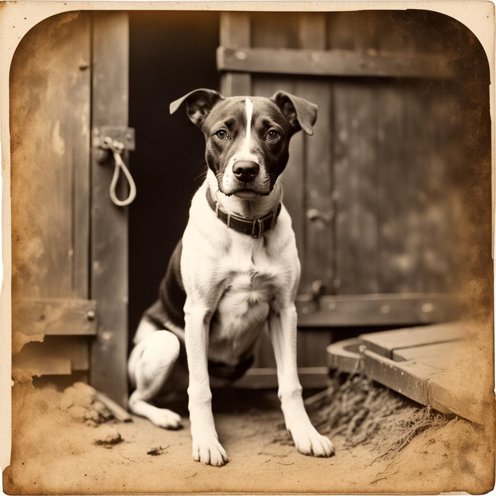 Antique Portrait of a Dog in Frontier Style