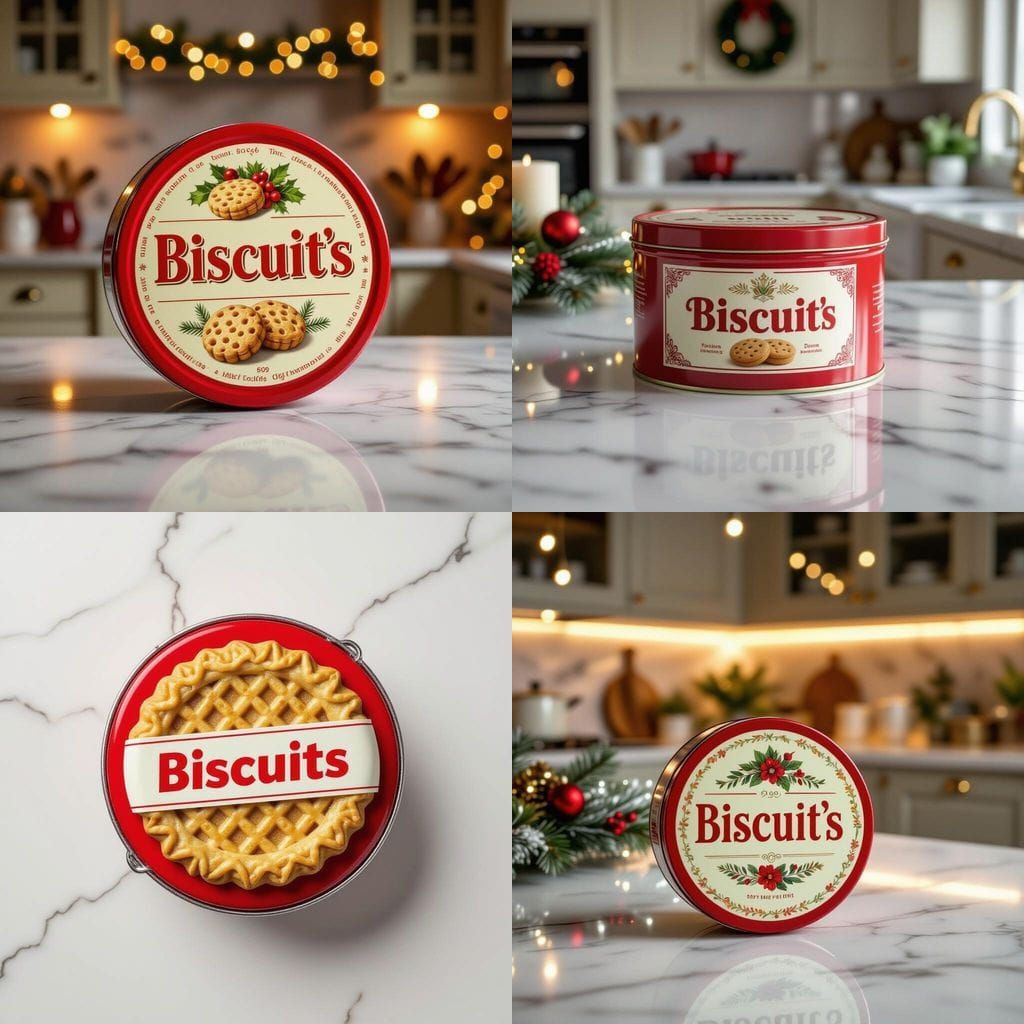 Retro Red Biscuit Tin on Carrara Marble Countertop