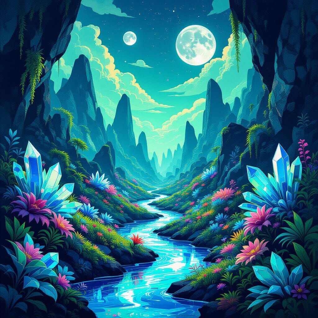Alien Jungle with Crystalline Life and Mercury River