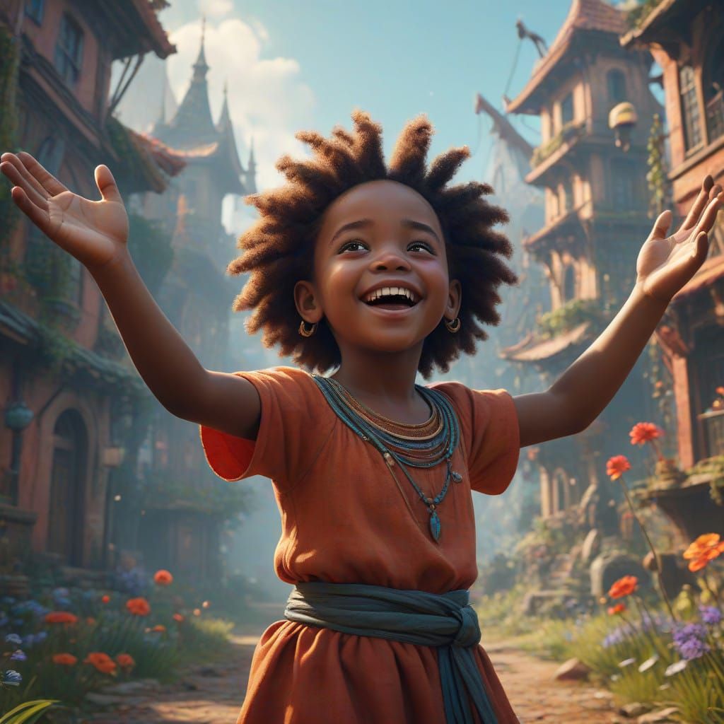 Joyful African Girl Reaches for Wonder