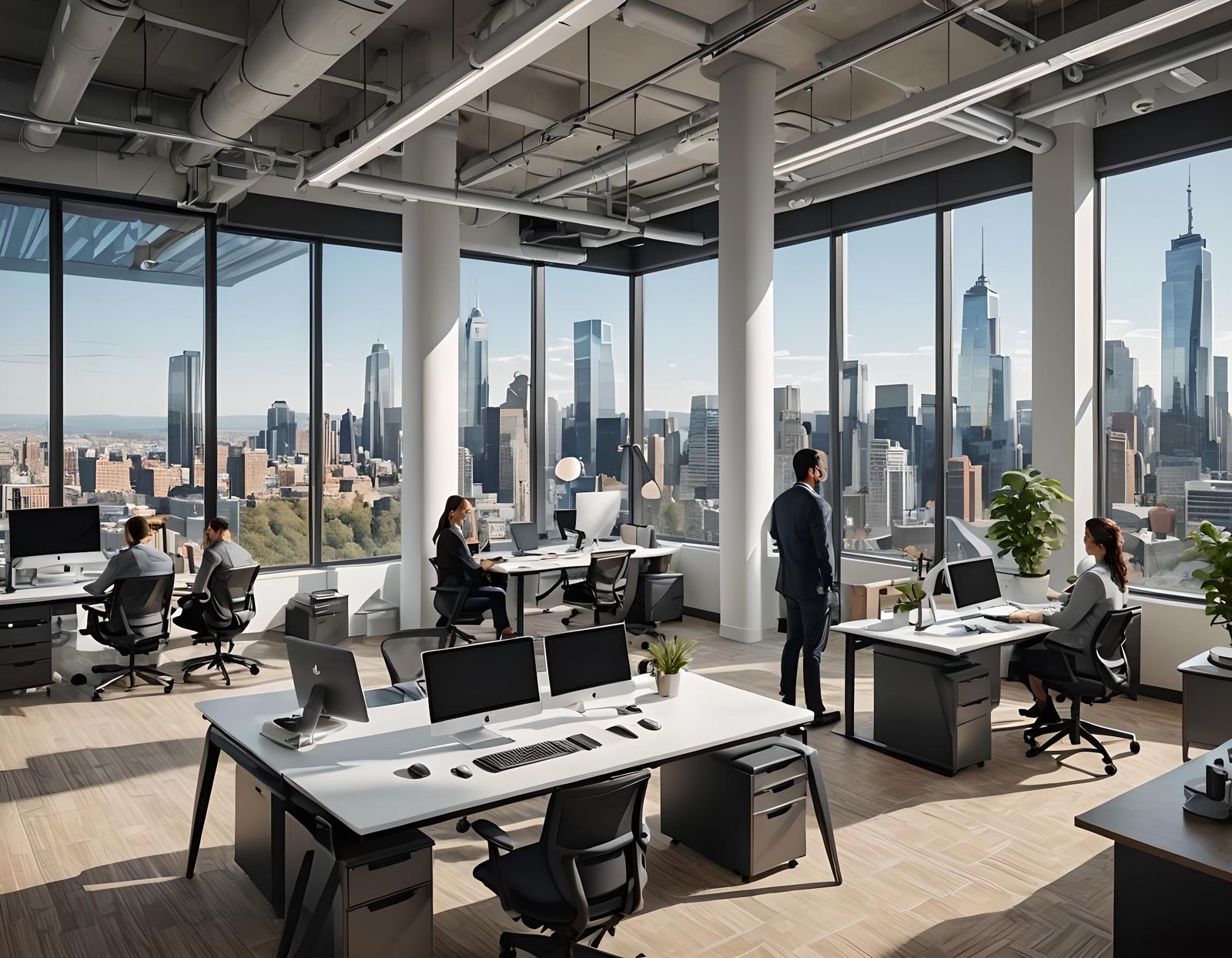 Sleek High-Tech Office with City View