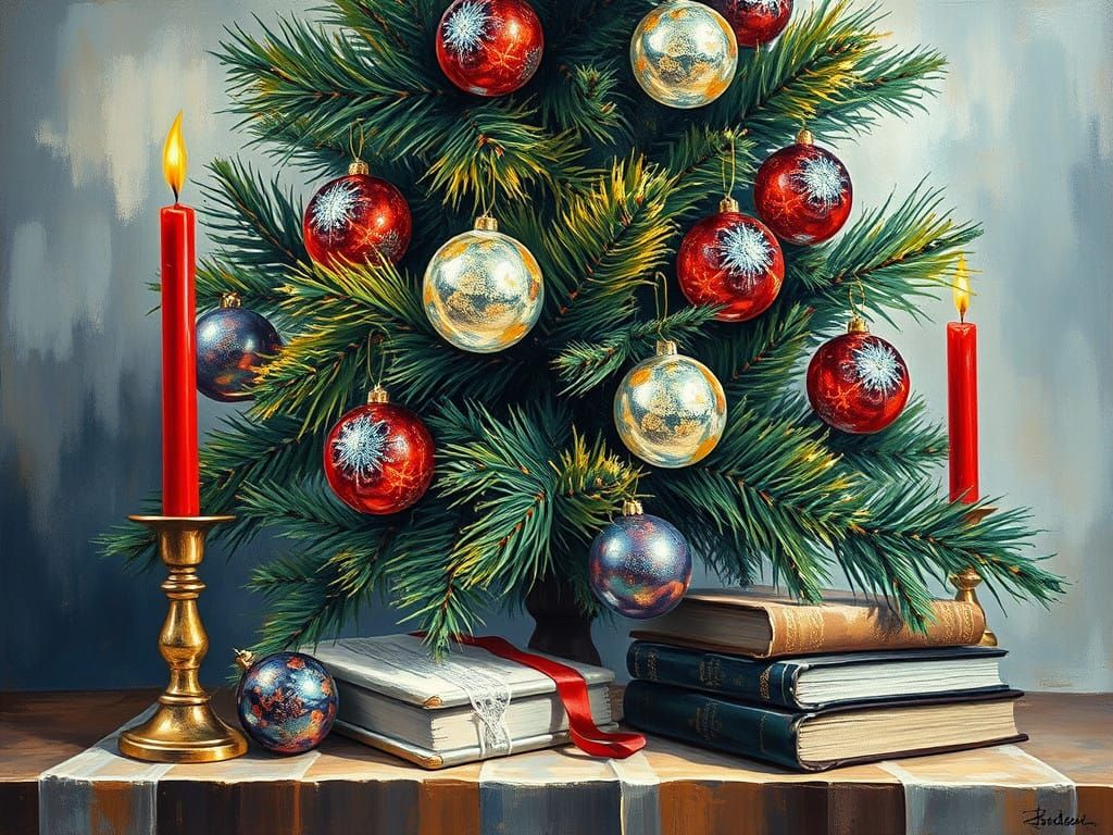 Elegant Christmas Tree in Oil Painting Style