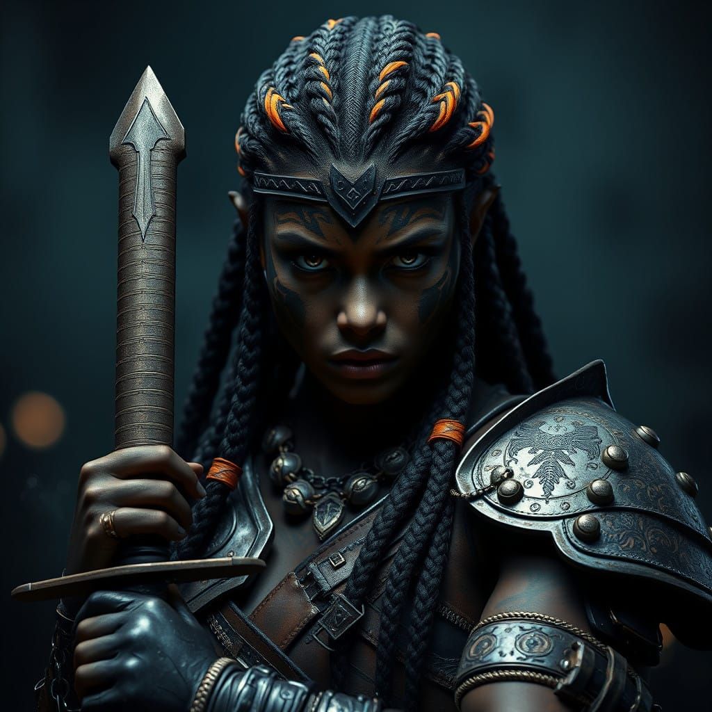 Dark Fantasy Warrior Woman in Tribal Armor