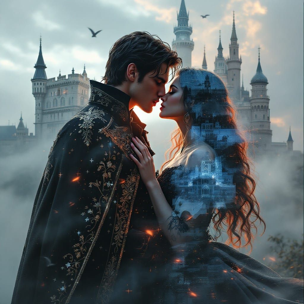Gothic Romance: Victorian Couple in Blended Worlds