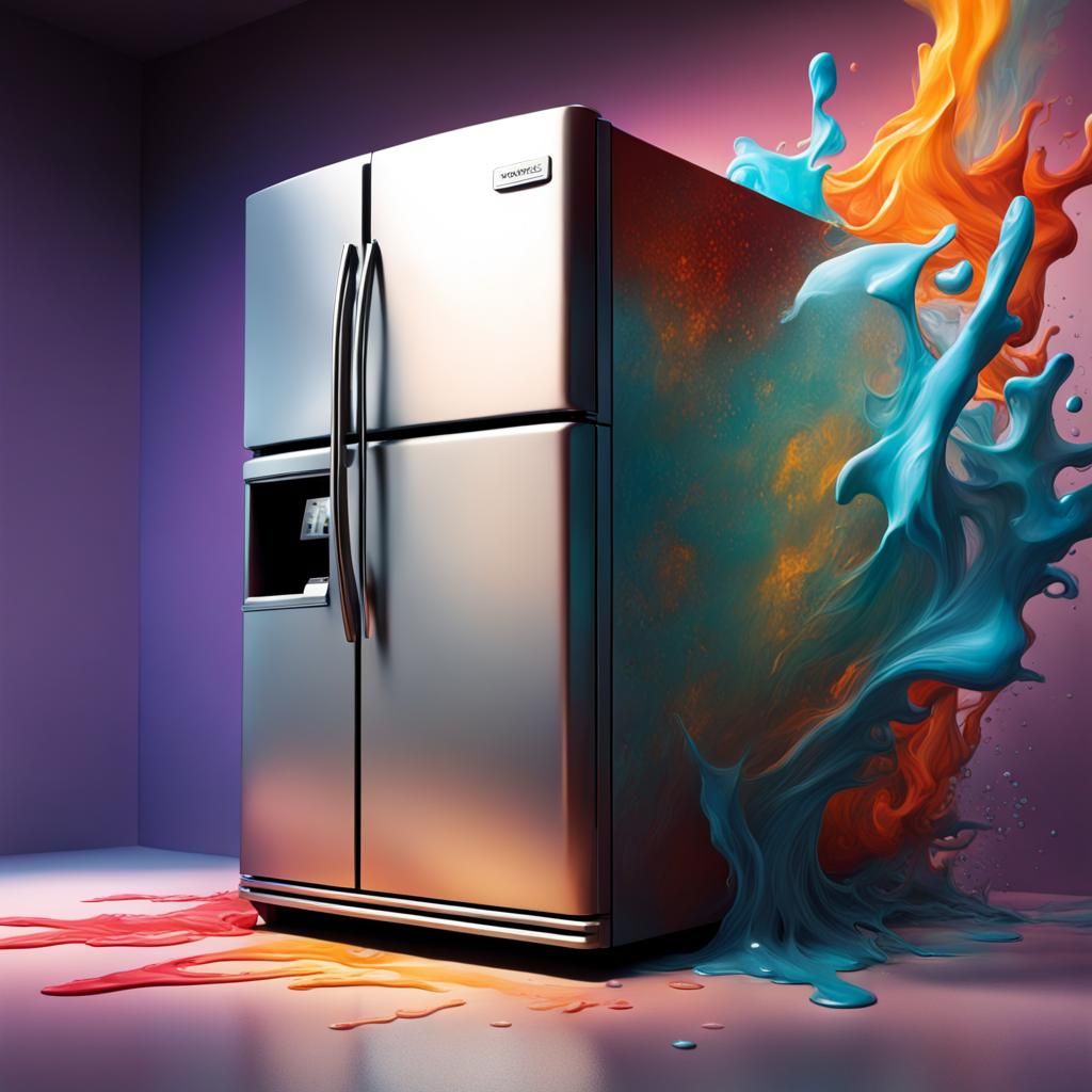 Hyperrealistic Fridge in Colorful Splash Art Style