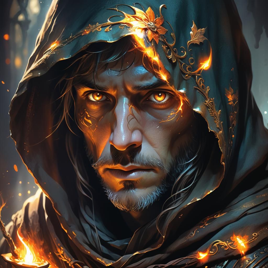 Ethereal Hooded Figure in Fantasy Art Style