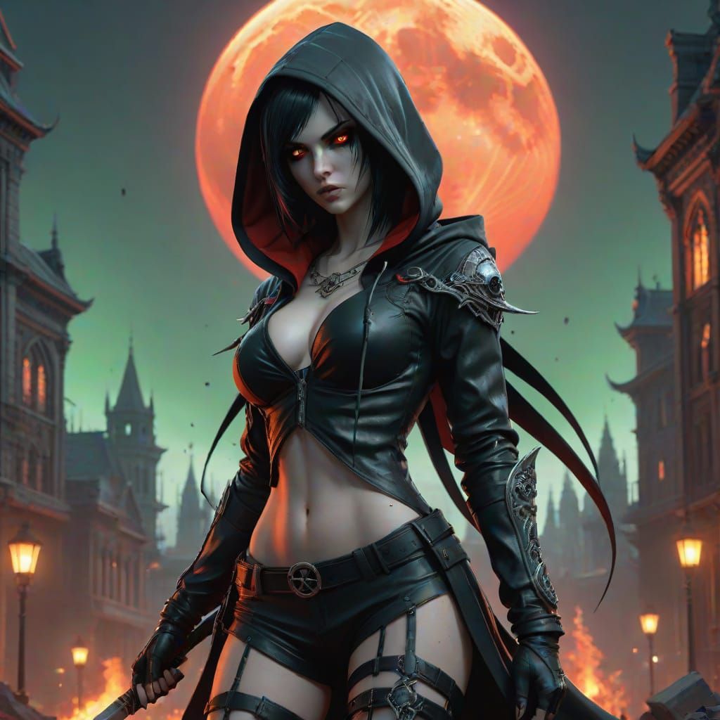 Dark Fantasy Anime Reaper in Burning City