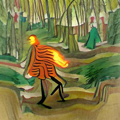Flaming Figure Walking in Forest
