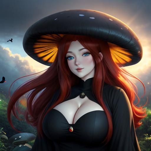 Anime Mushroom Woman in Magic Forest