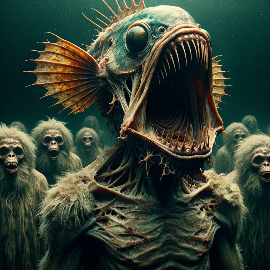 Ancient Horror Figure in Tattered Anglerfish Head
