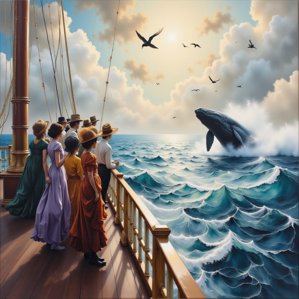 Paddle Steamer River Boat with Whale Sighting