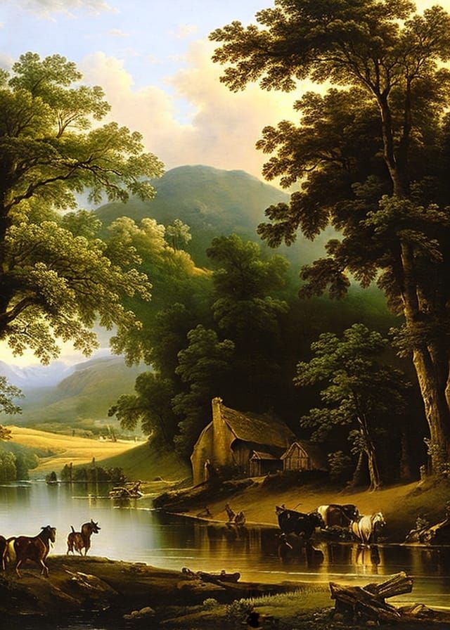 Idyllic Village Landscape in Classical Style