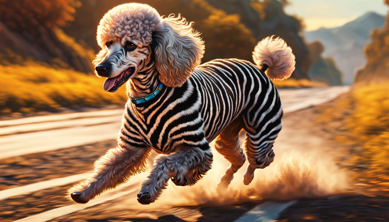 Zebra-Coated Poodle in Vibrant Oil Painting Style