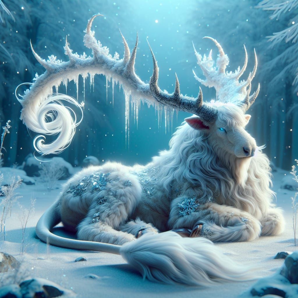 Majestic Hybrid Creature in Snowy Landscape
