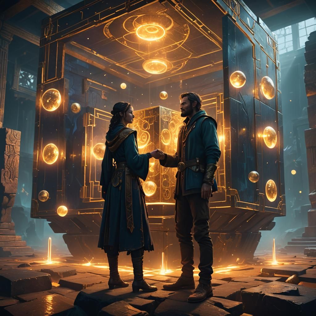 Mystical Cube with Couple, Fantastical Concept Art