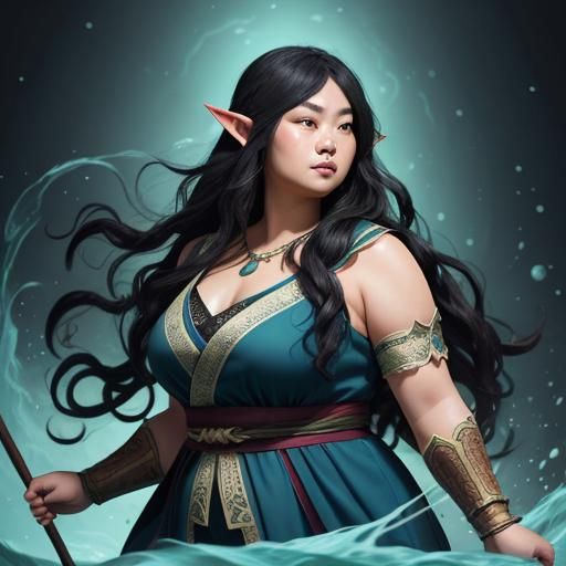 Plus-Size Elf in Fantasy Shop: Hyperrealistic Art