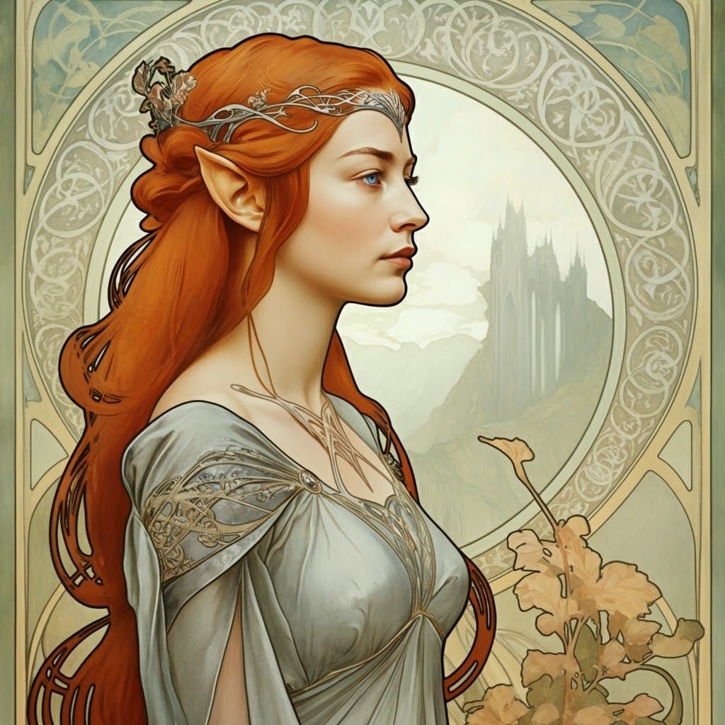 Art Nouveau Elf Maiden Gazing Upon Valinor