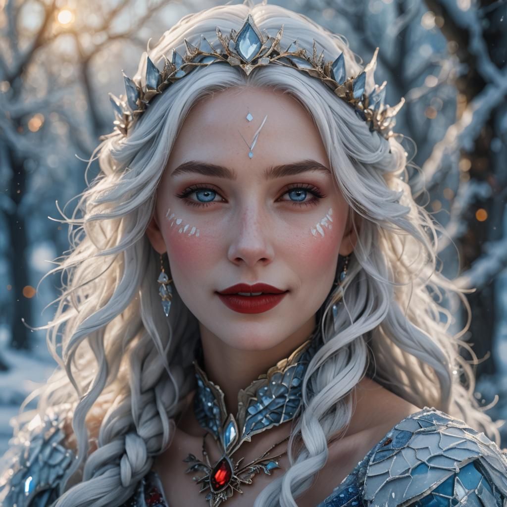 Icy Portrait: Frost Princess in Digital Painting Style