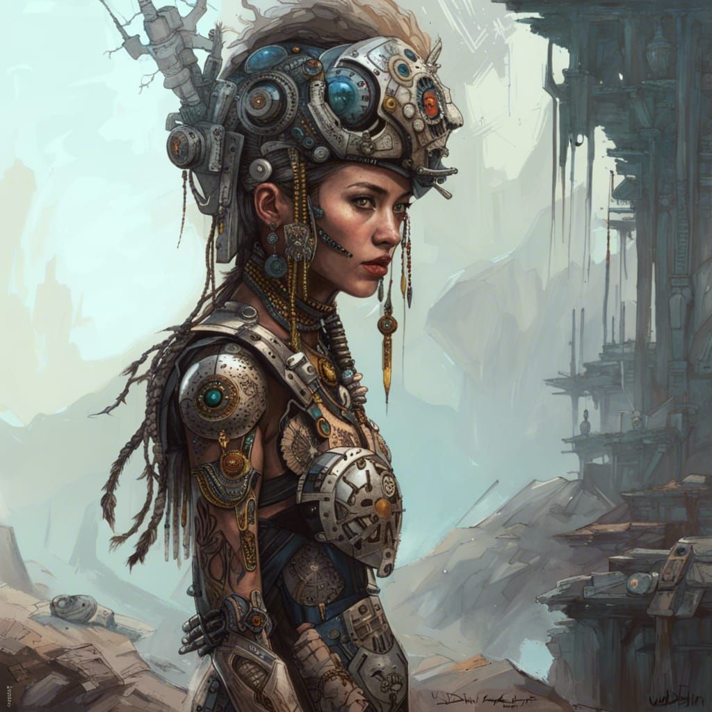 Cyborg Princess Shaman in Space, Digital Art