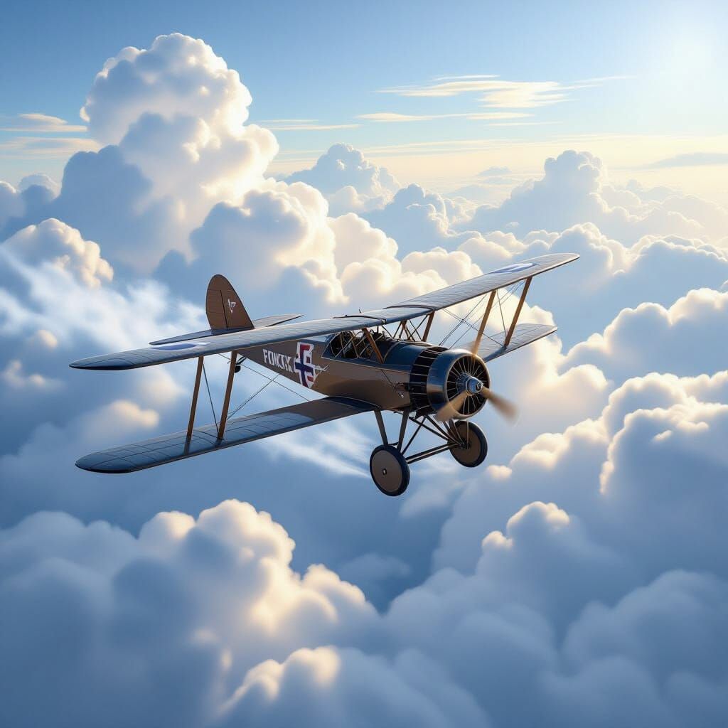 Fokker Dr1 Triplane Soaring Through Cloudscape