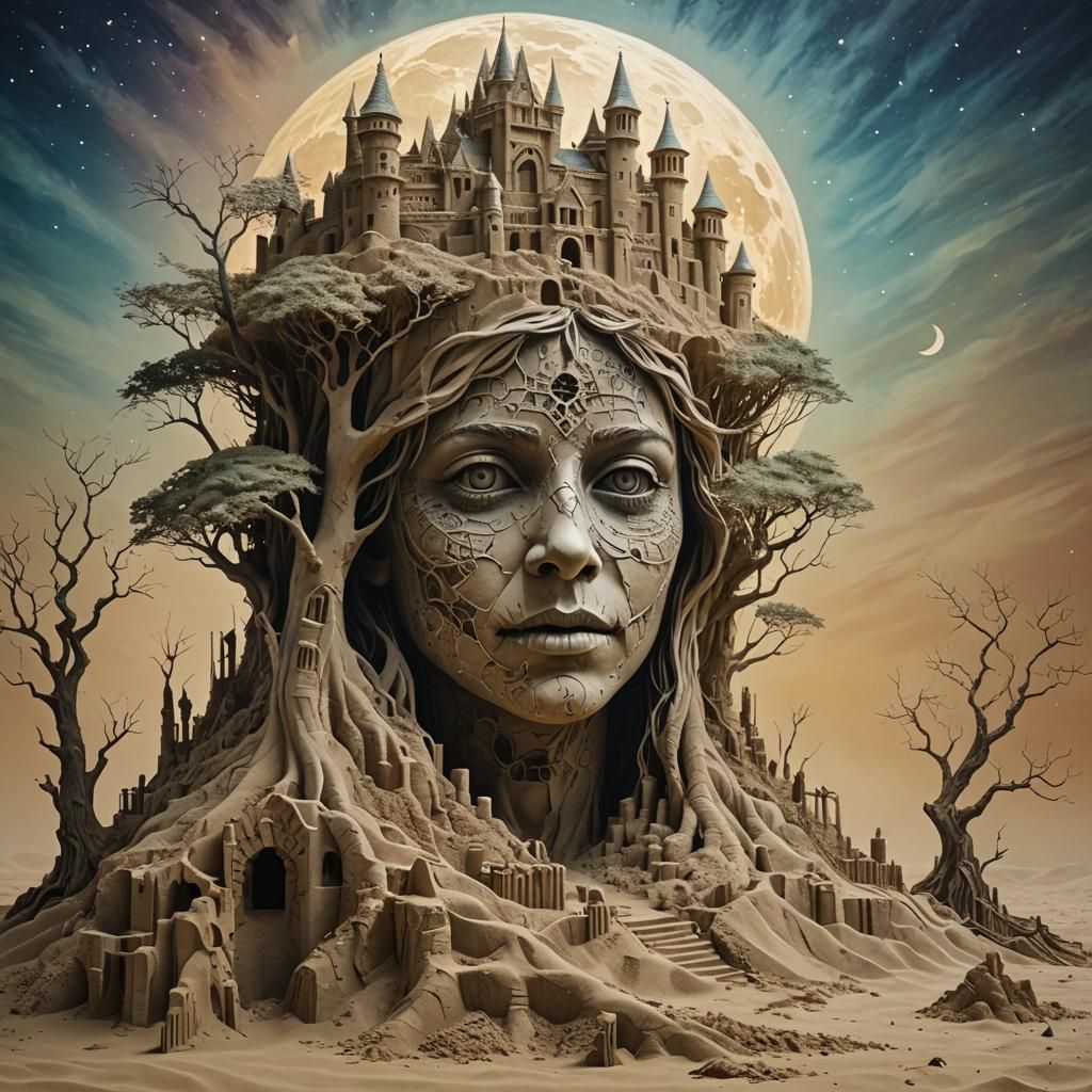 Ethereal Ghost Portrait in Surreal Landscape