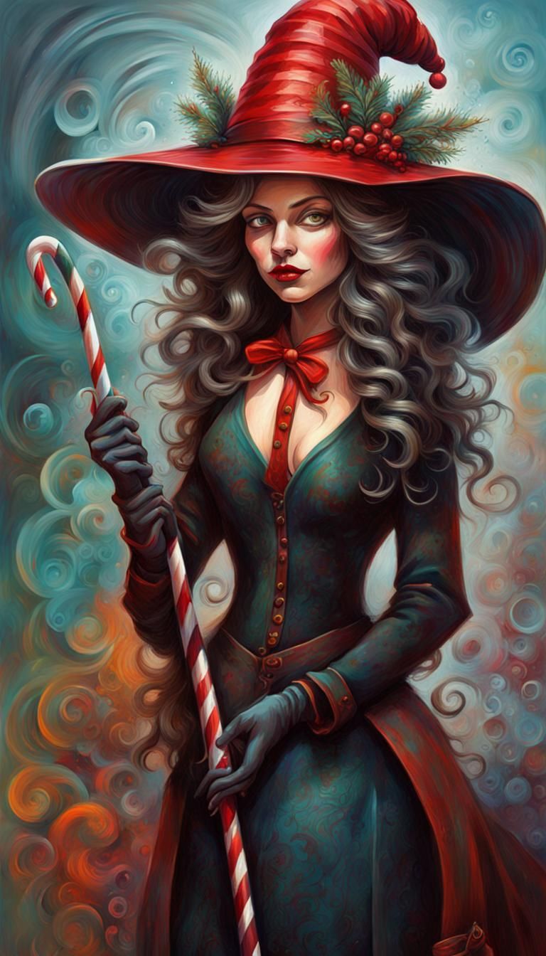 Elegant Christmas Witch in Polychromatic Style