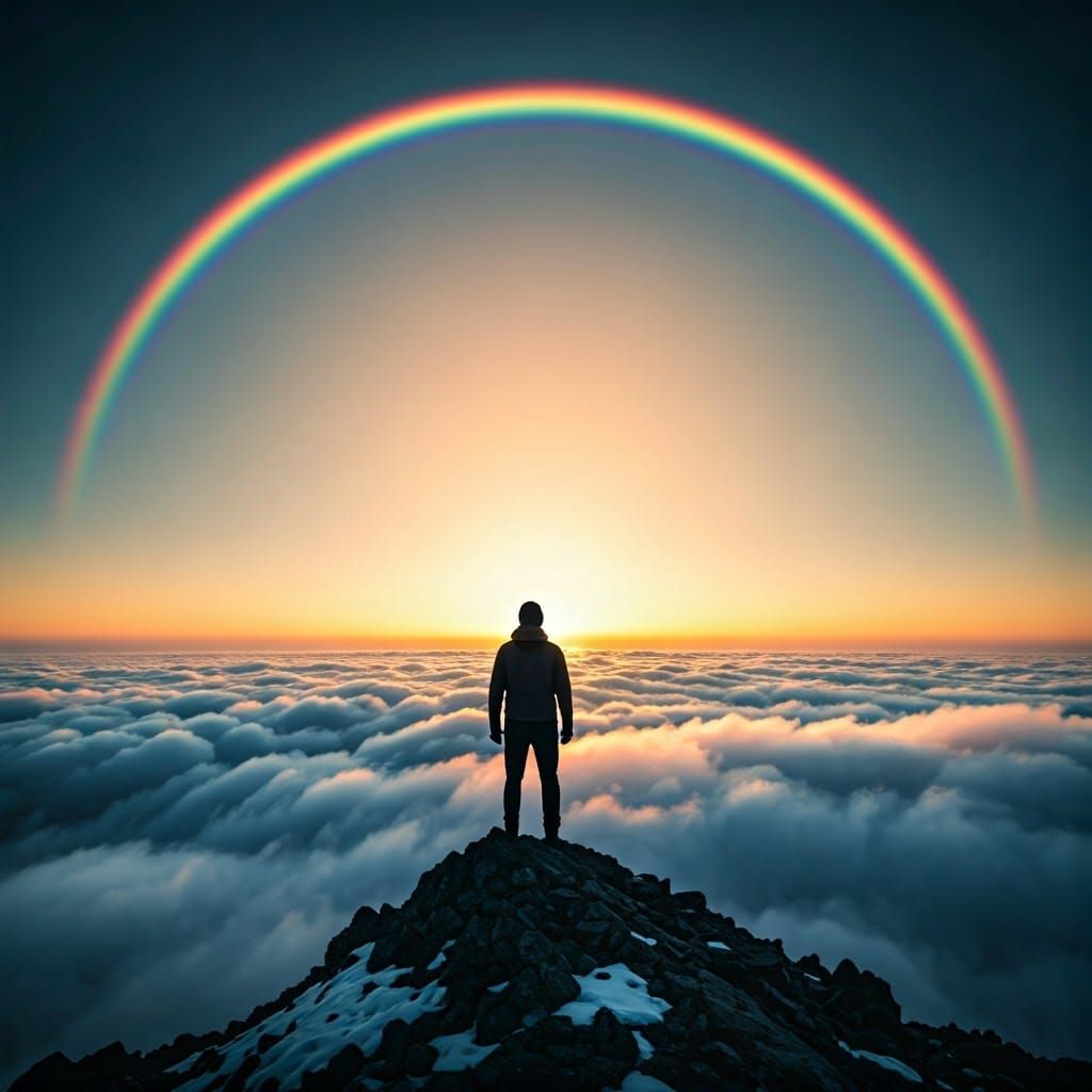 Majestic Mountain Silhouette in Vibrant Rainbow