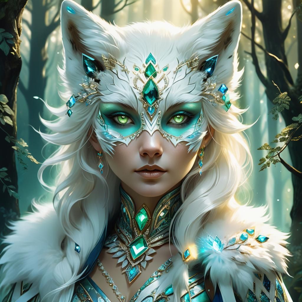 Mystical White Fox Lady Portrait in Fantasy Style