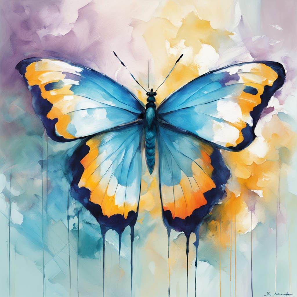 Pastel Butterfly Close-Up: Impressionist Watercolor