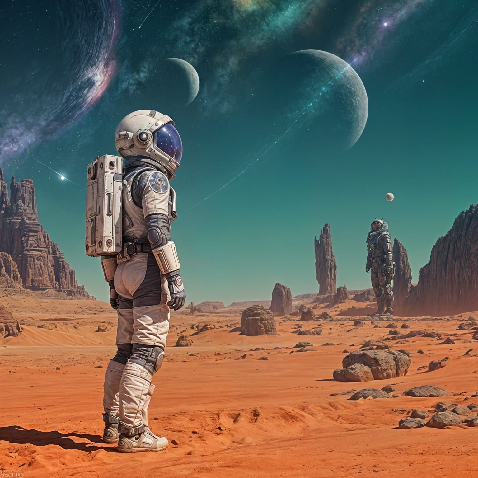 Retro Astronaut Explores Alien Planet in Moebius Style