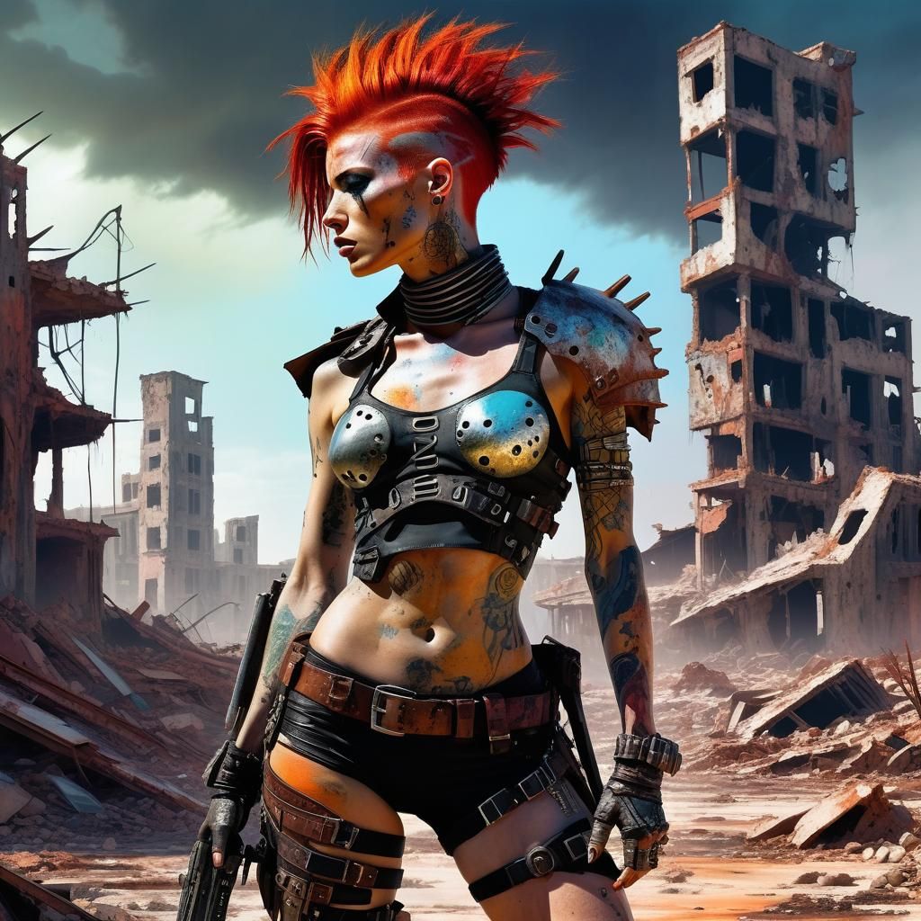 Post-Apocalyptic Punk Goth Cyborg in Desolate Landscape