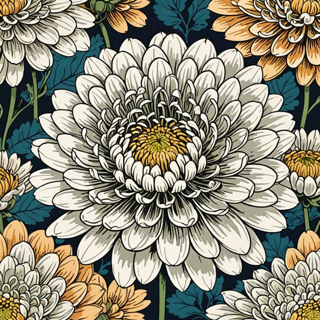 Japanese Chrysanthemum Illustration in Pop Art Style