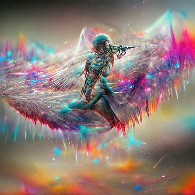 Astral Angel of War in Mixed Media Style