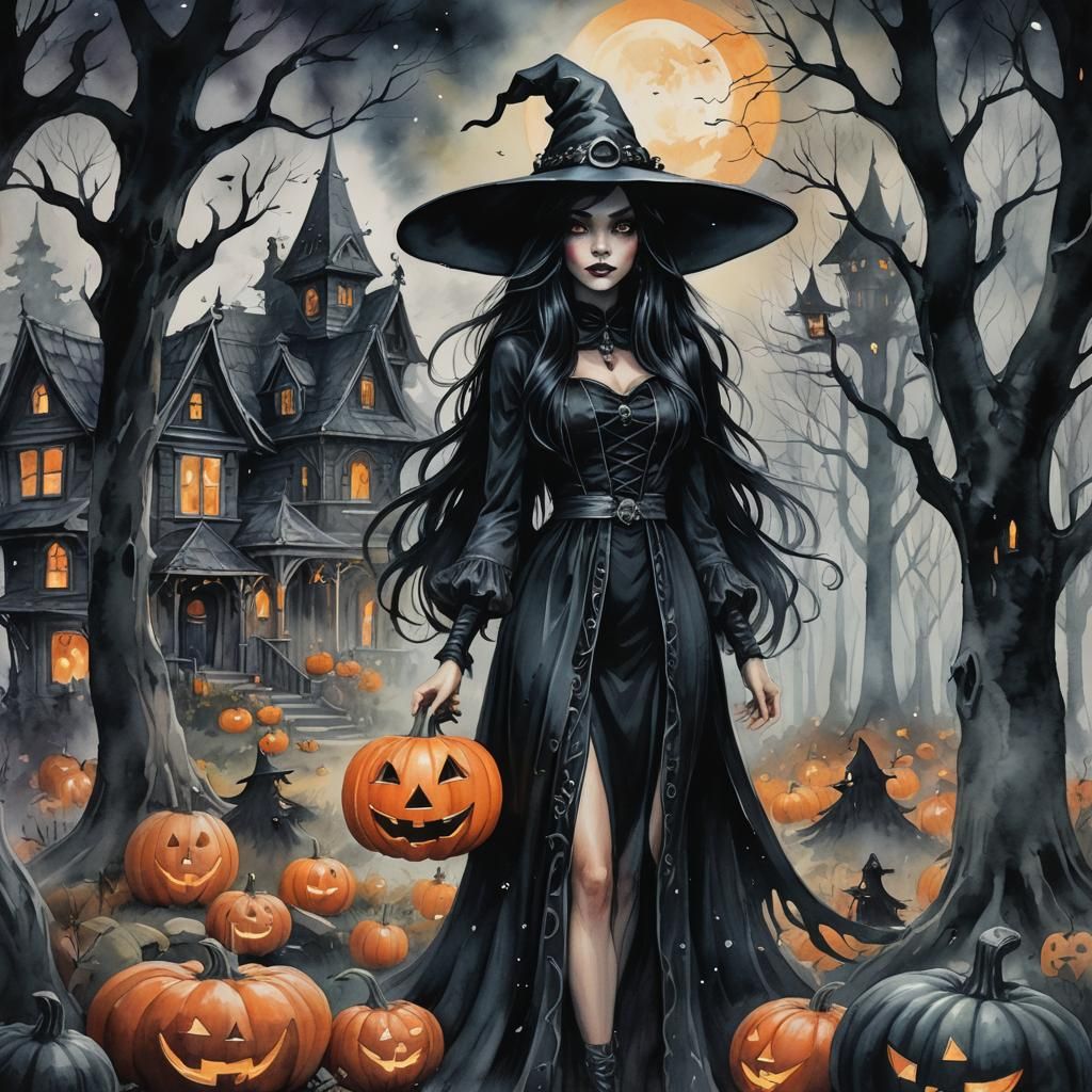 Enchanting Witch in Mystical Forest: Dark Fantasy Art