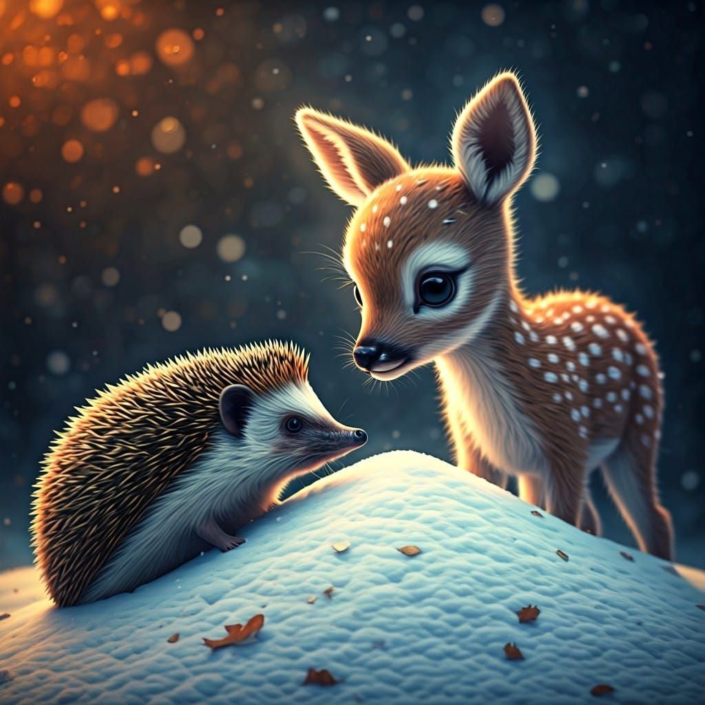 Adorable Knitted Deer and Hedgehog in Autumn Forest
