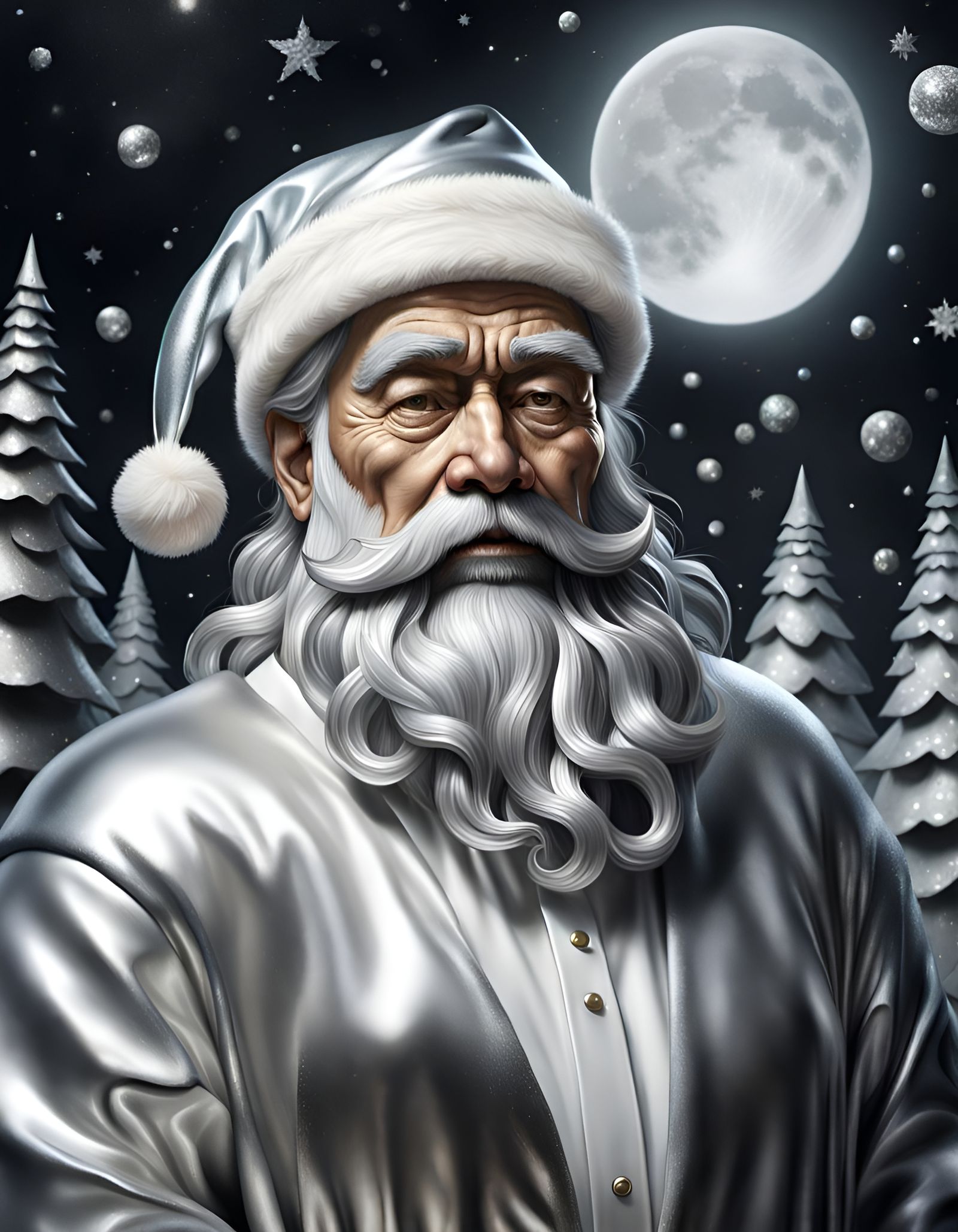 Silver Santa Claus: Surreal Digital Art
