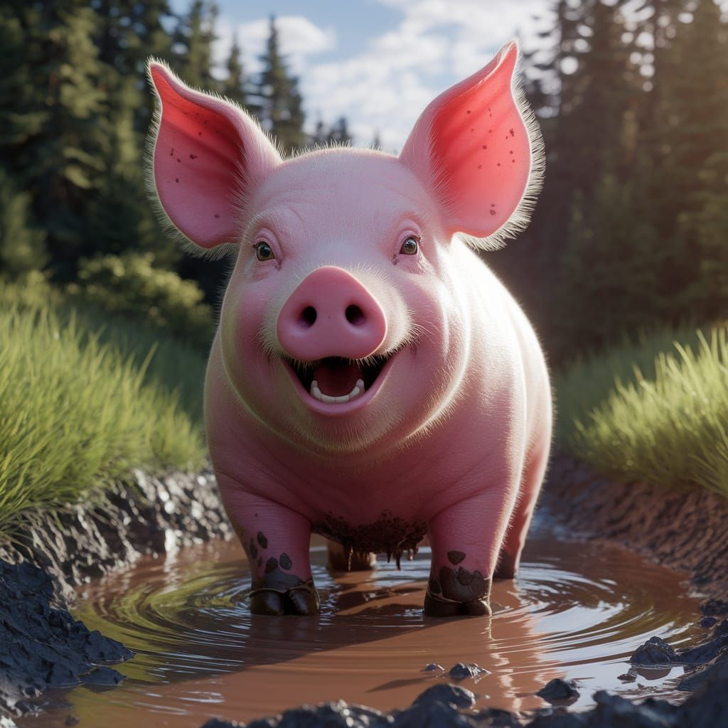 Pig in Mud Puddle: Detailed Matte Painting