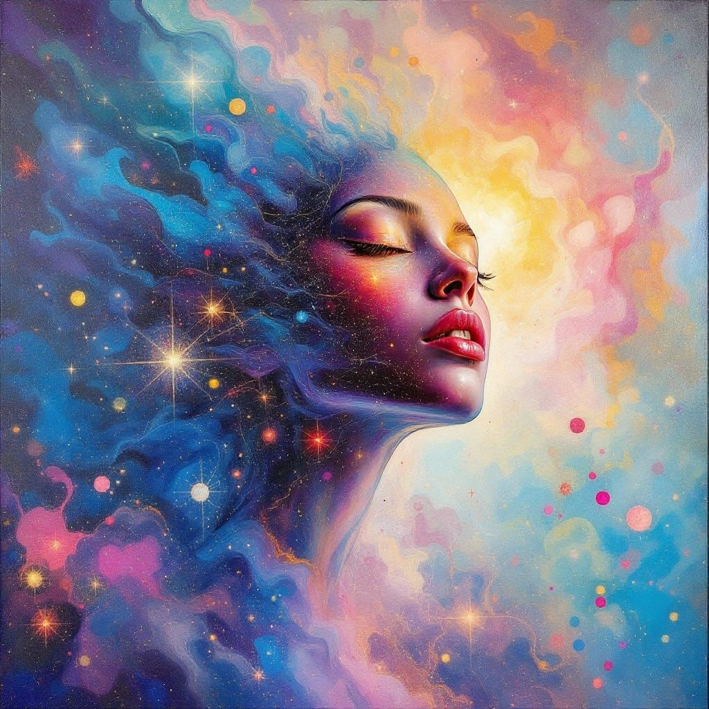 Hyperfeminine Goddess Amidst Cosmic Forces