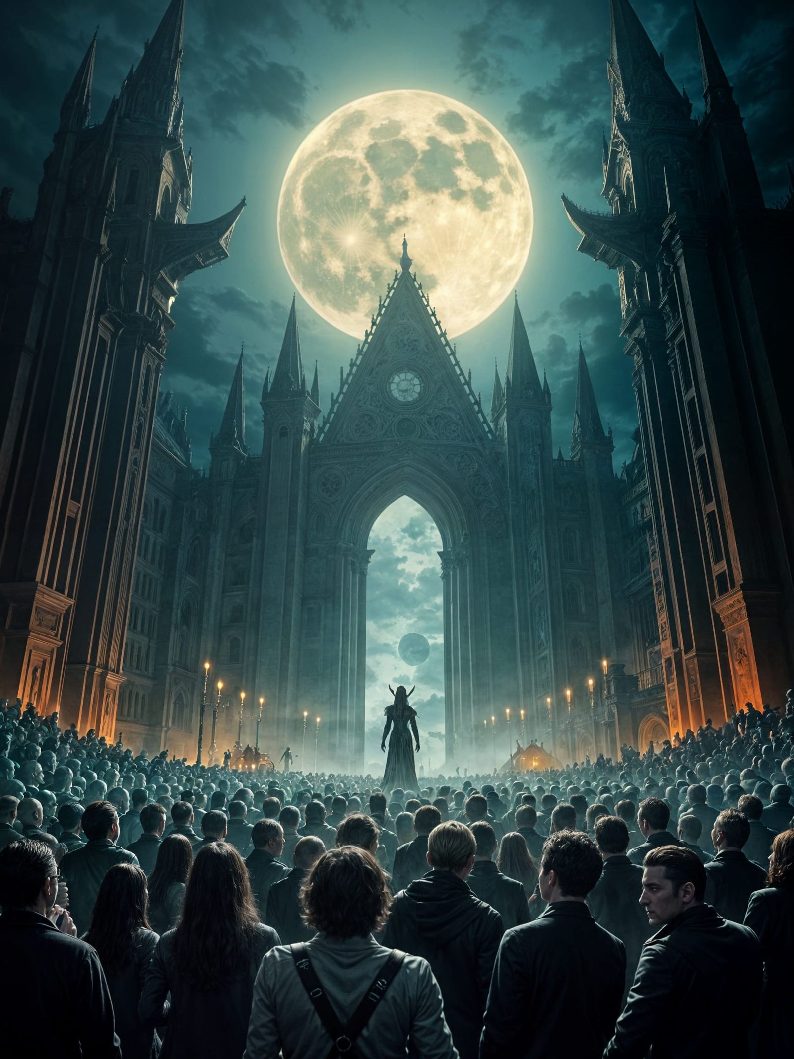 Gothic Stage Scene with Many People